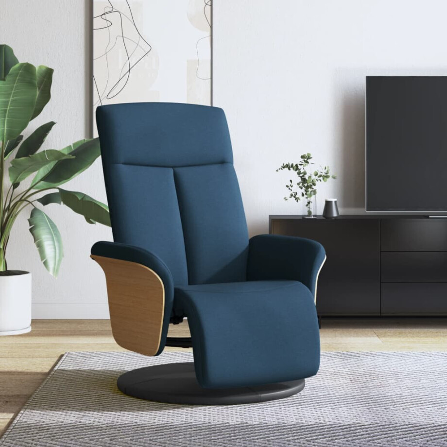 vidaXL Fauteuil verstelbaar met voetensteun stof blauw afbeelding 1