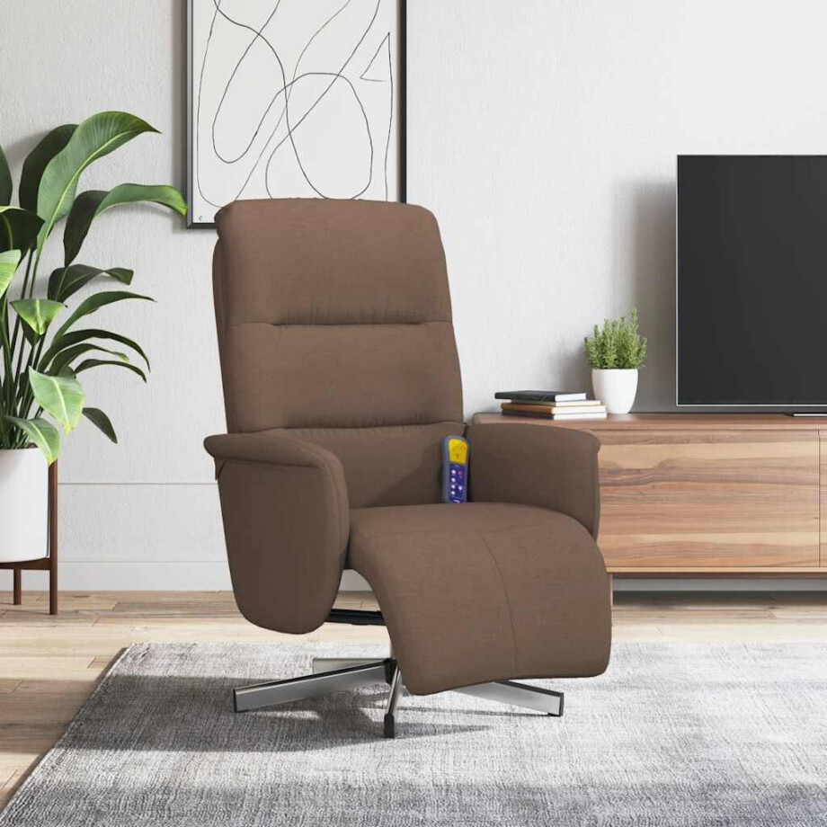 vidaXL Massagestoel verstelbaar met voetensteun stof bruin vidaXL Massagestoel verstelbaar met voetensteun stof bruin afbeelding 1