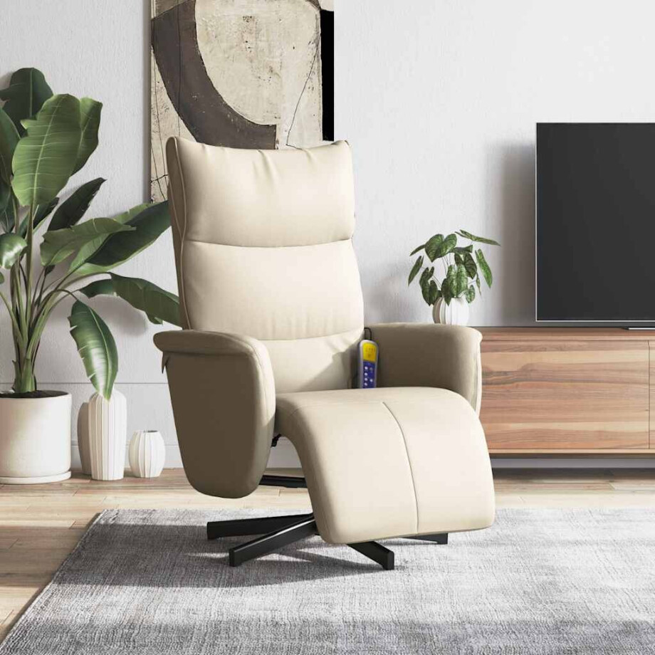 vidaXL Massagestoel verstelbaar met voetensteun kunstleer crèmekleurig afbeelding 1