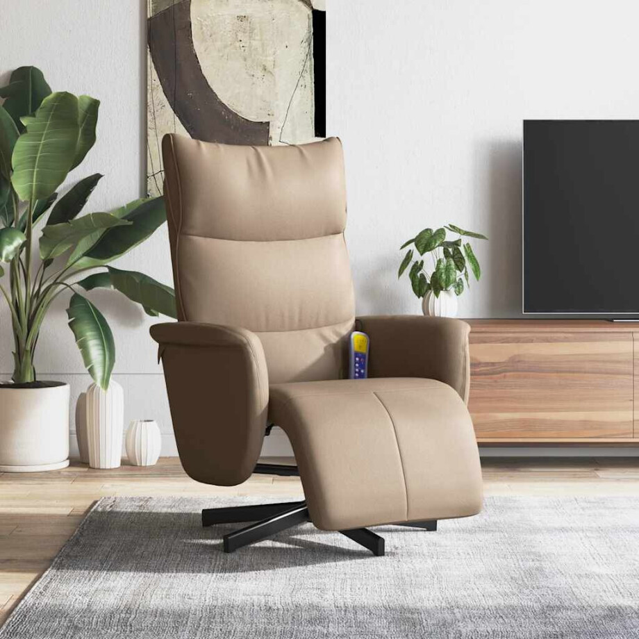 vidaXL Massagestoel verstelbaar met voetensteun kunstleer cappuccino afbeelding 1