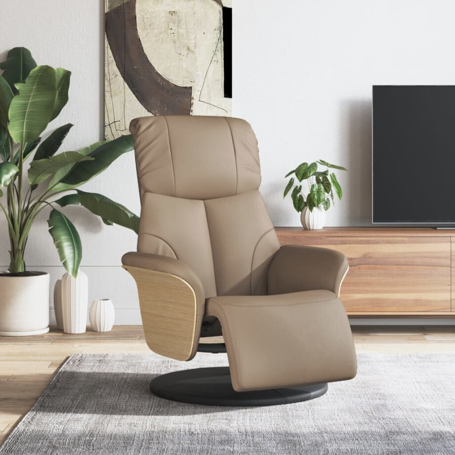 vidaXL Fauteuil verstelbaar met voetensteun kunstleer cappuccinokleur afbeelding 1
