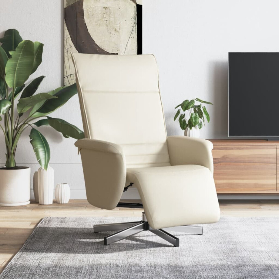 vidaXL Fauteuil verstelbaar met voetensteun kunstleer crèmekleurig afbeelding 1