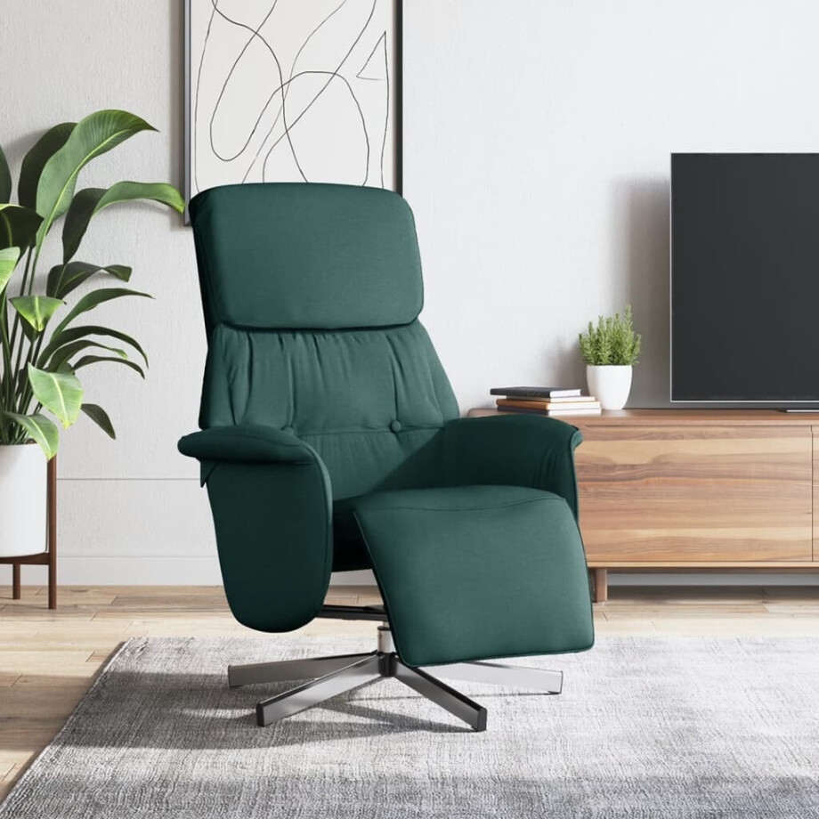 vidaXL Fauteuil verstelbaar met voetensteun stof donkergroen afbeelding 1