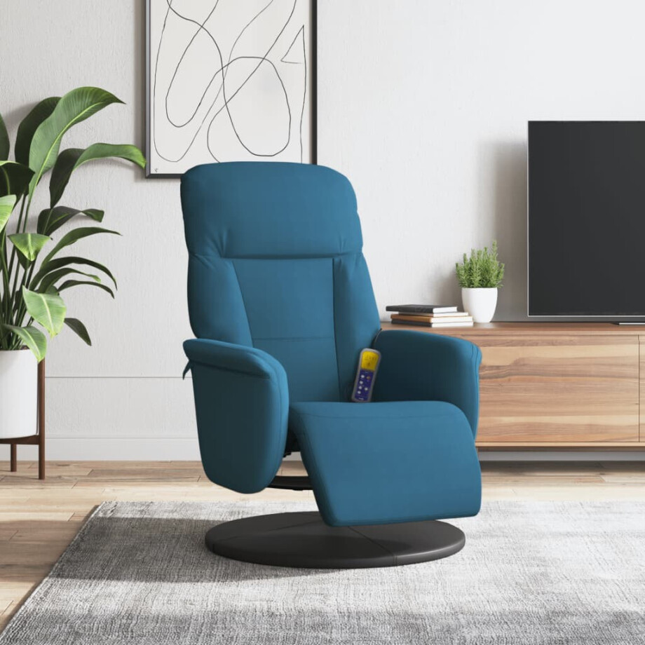vidaXL Massagestoel verstelbaar met voetensteun fluweel blauw afbeelding 1