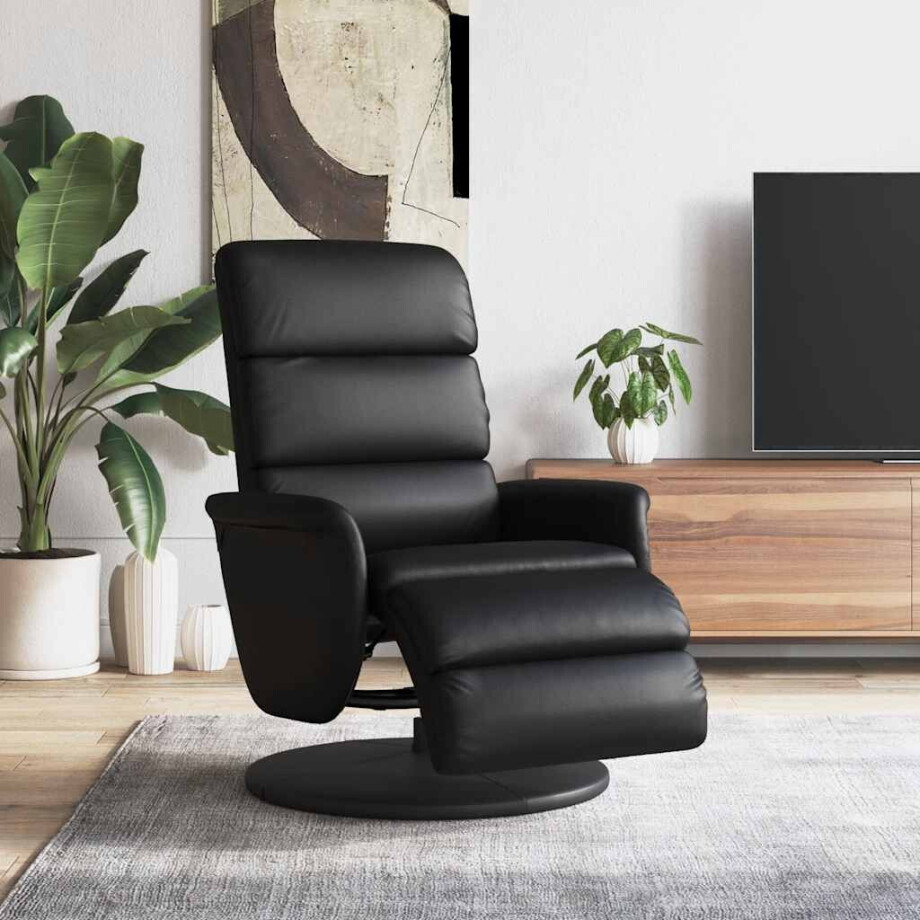vidaXL Fauteuil verstelbaar met voetensteun kunstleer zwart vidaXL Fauteuil verstelbaar met voetensteun kunstleer zwart afbeelding 1
