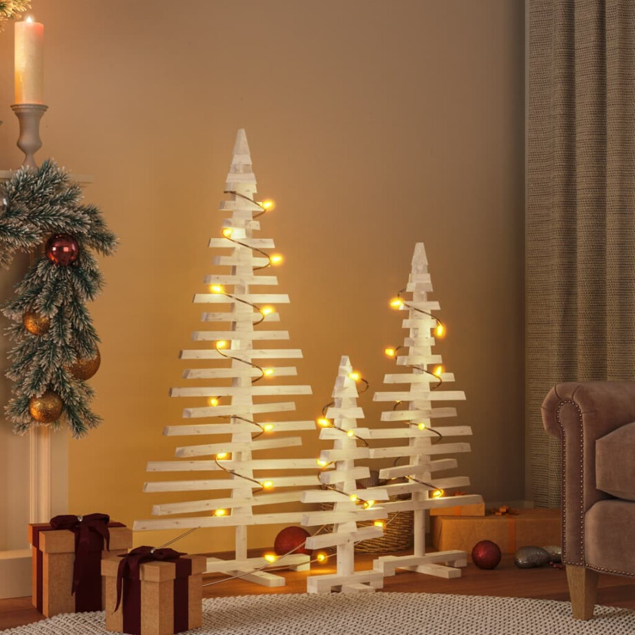 vidaXL Kerstdecoraties kerstboom 3 st massief grenenhout afbeelding 1