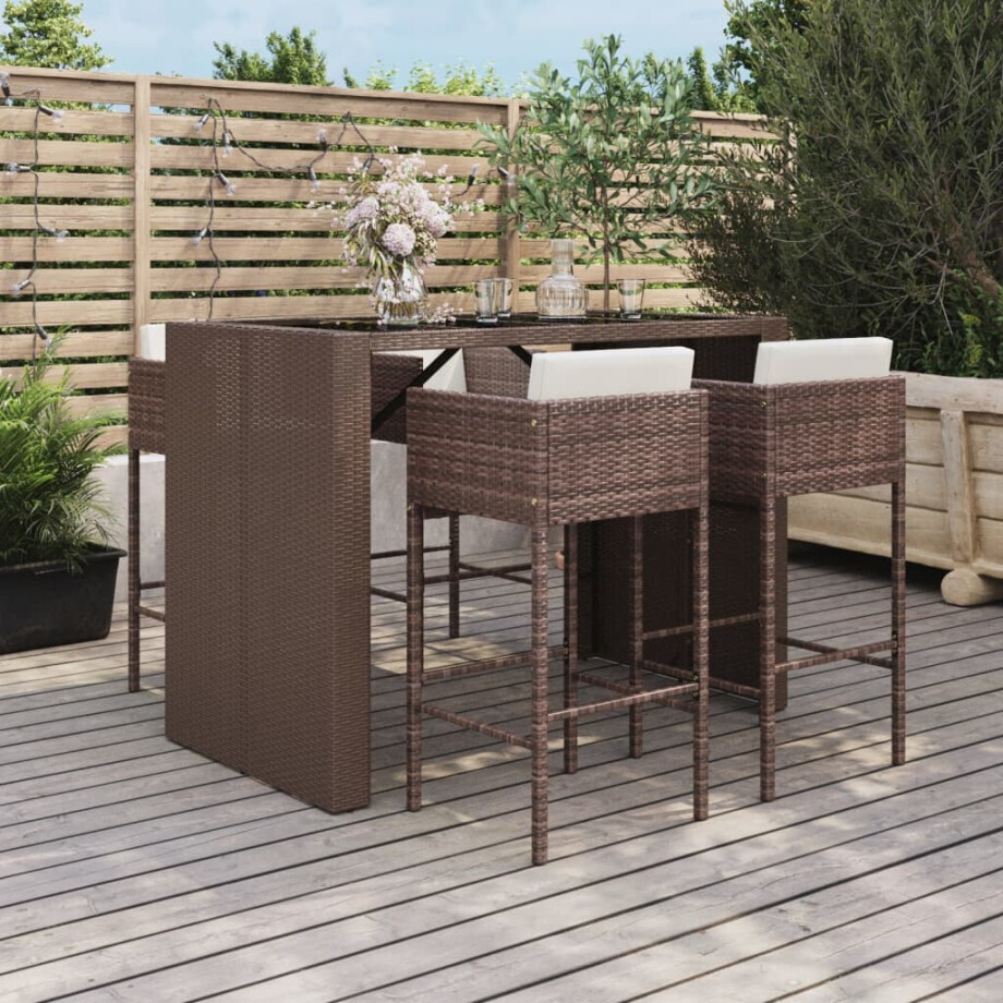 vidaXL 5-delige Tuinbarset met kussens poly rattan bruin afbeelding 1