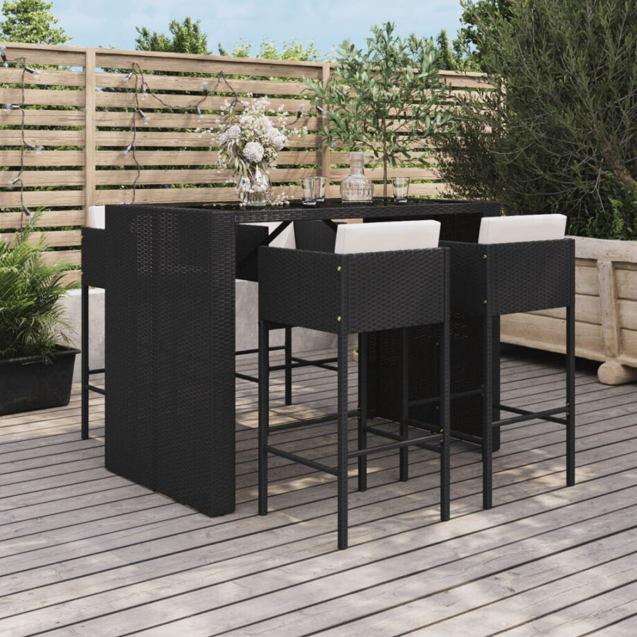 vidaXL 5-delige Tuinbarset met kussens poly rattan zwart afbeelding 1