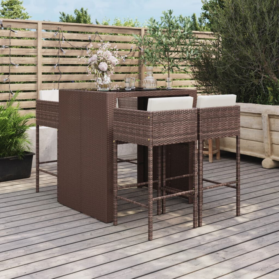 vidaXL 5-delige Tuinbarset met kussens poly rattan bruin afbeelding 1