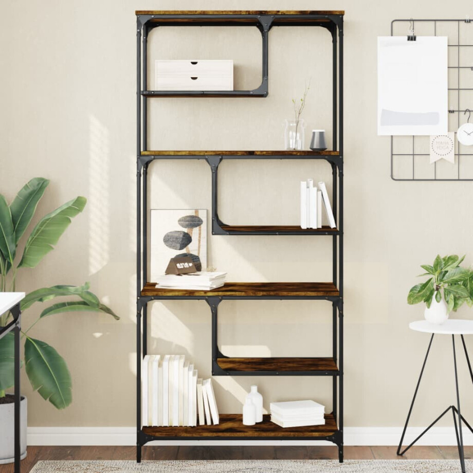 vidaXL Boekenkast 81x36x176 cm bewerkt hout gerookt eikenkleurig afbeelding 1