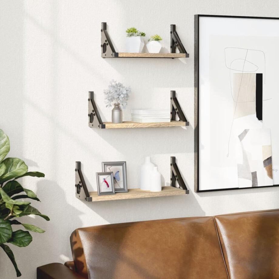 vidaXL 3-delige Wandschappenset bewerkt hout sonoma eikenkleurig afbeelding 1