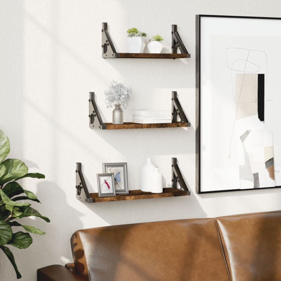 vidaXL 3-delige Wandschappenset bewerkt hout gerookt eikenkleurig afbeelding 1