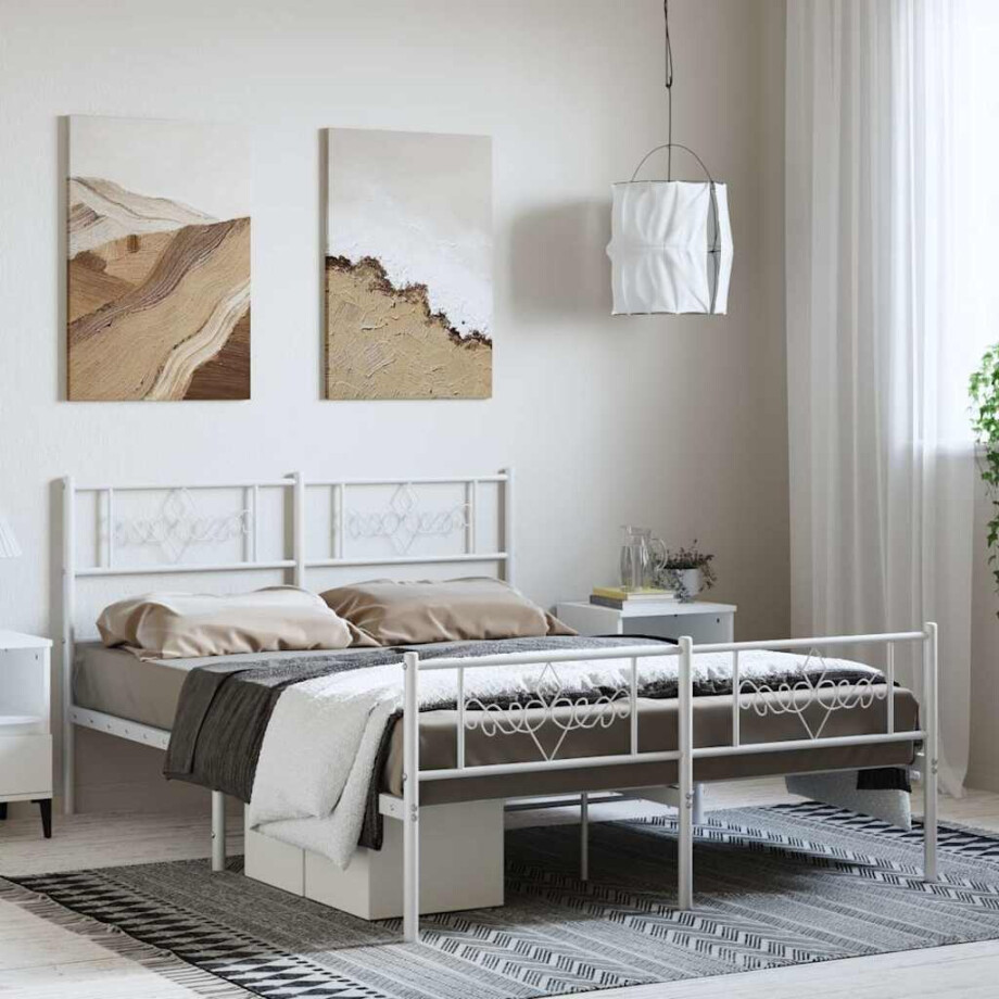 vidaXL Bedframe met hoofd- en voeteneinde metaal wit 150x200 cm afbeelding 1