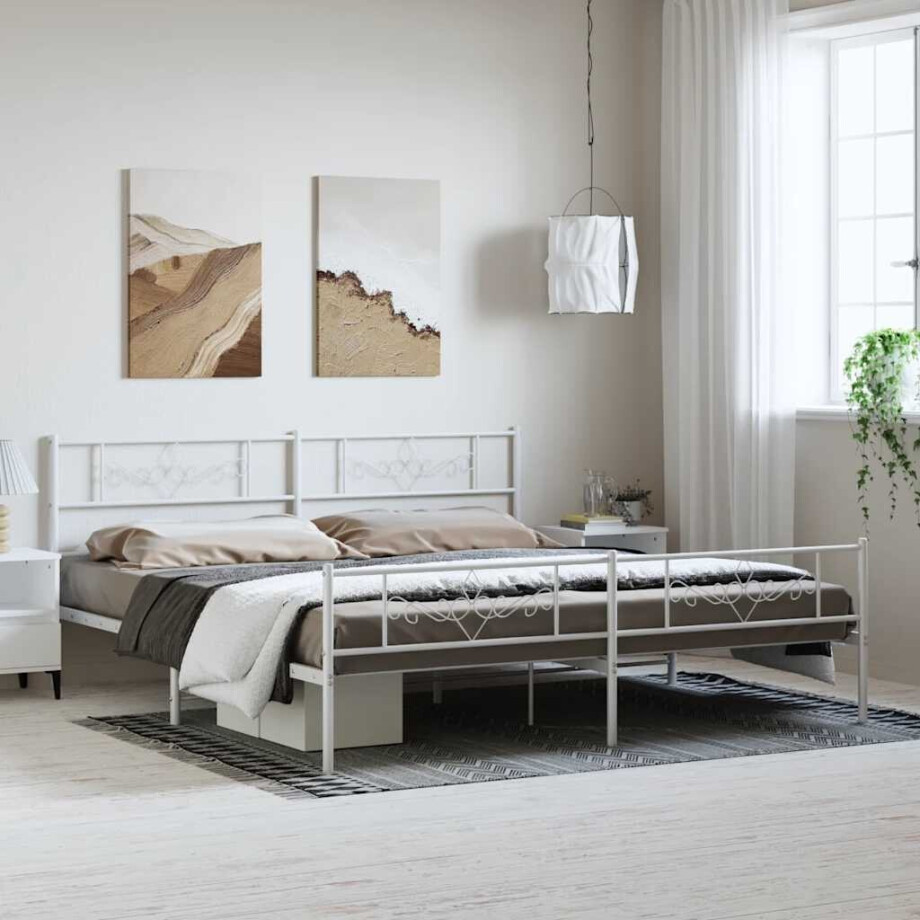vidaXL Bedframe met hoofd- en voeteneinde metaal wit 193x203 cm vidaXL Bedframe met hoofd- en voeteneinde metaal wit 193x203 cm afbeelding 1