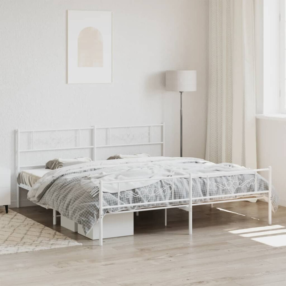 vidaXL Bedframe met hoofd- en voeteneinde metaal wit 200x200 cm vidaXL Bedframe met hoofd- en voeteneinde metaal wit 200x200 cm afbeelding 1