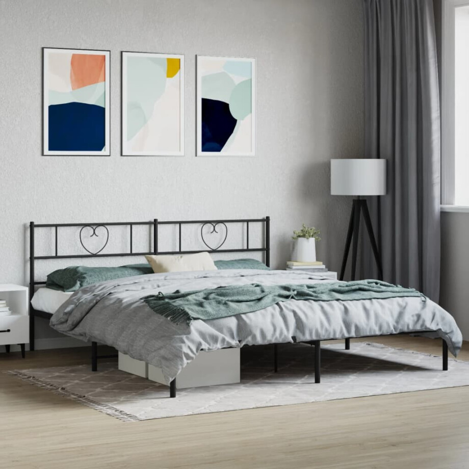 vidaXL Bedframe met hoofdbord metaal zwart 180x200 cm afbeelding 1