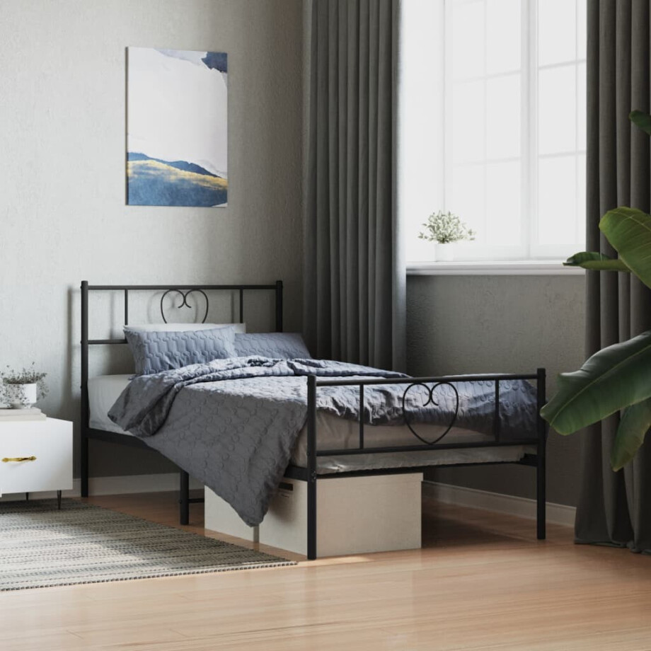 vidaXL Bedframe met hoofd- en voeteneinde metaal zwart 80x200 cm afbeelding 1