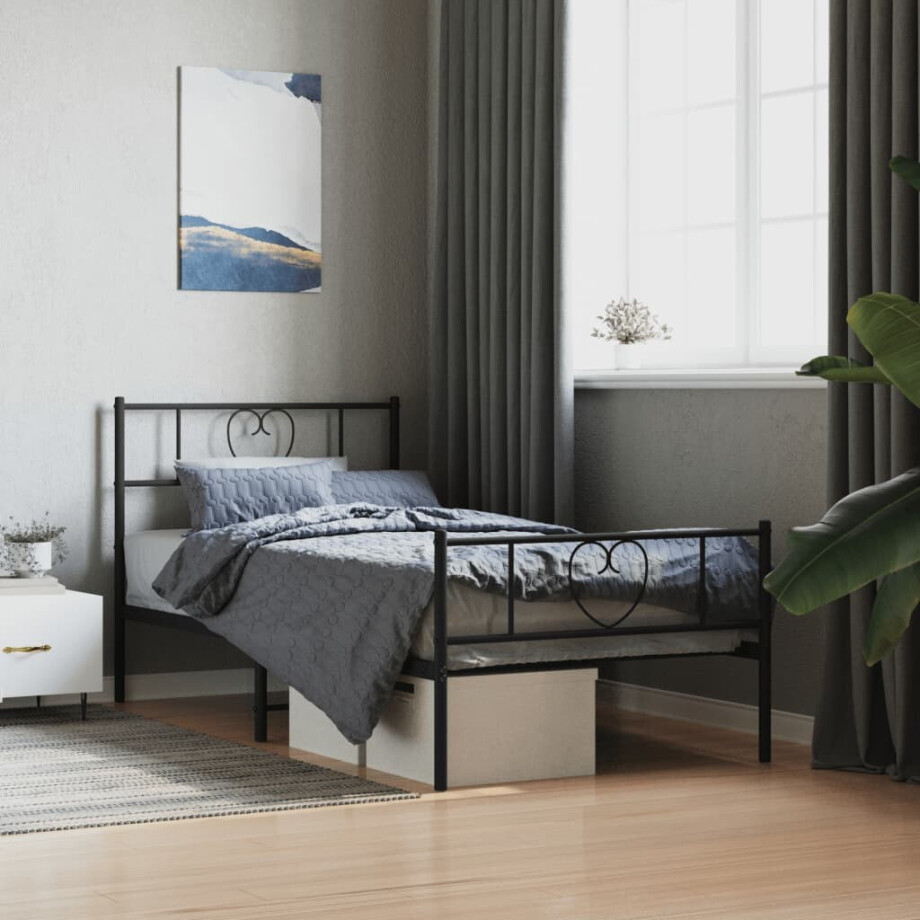 vidaXL Bedframe met hoofd- en voeteneinde metaal zwart 90x190 cm vidaXL Bedframe met hoofd- en voeteneinde metaal zwart 90x190 cm afbeelding 1