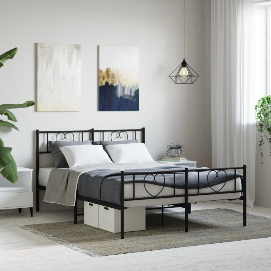 vidaXL Bedframe met hoofd- en voeteneinde metaal zwart 120x190 cm afbeelding 1