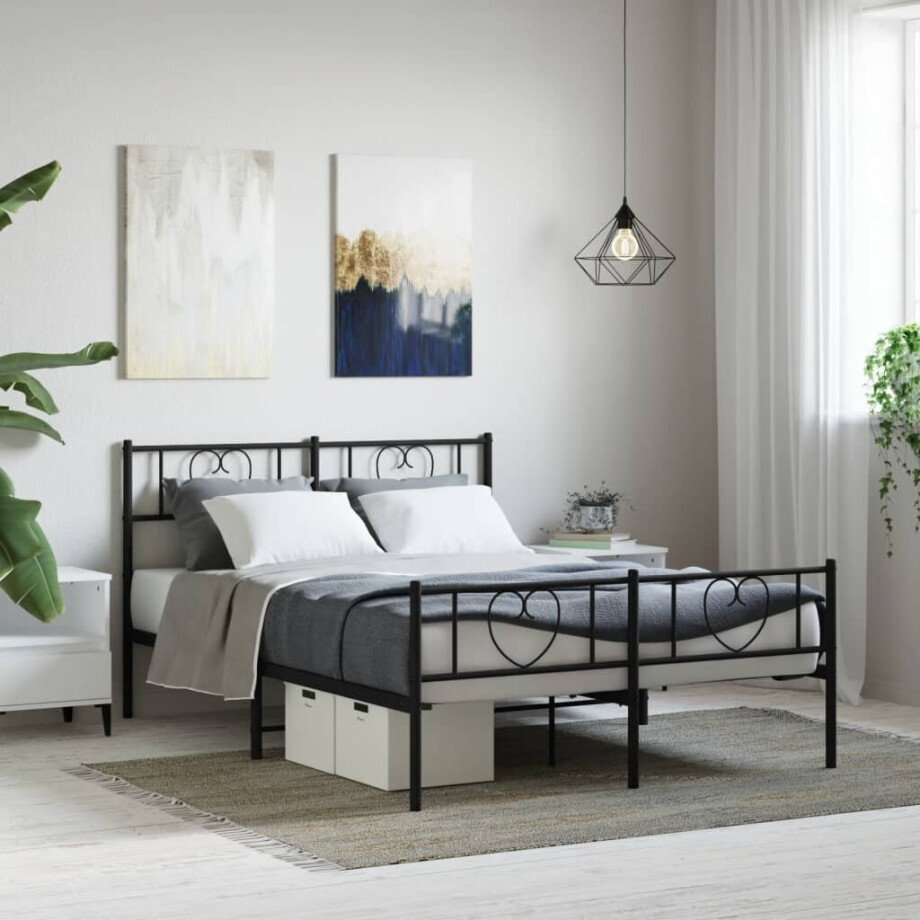 vidaXL Bedframe met hoofd- en voeteneinde metaal zwart 140x190 cm afbeelding 1