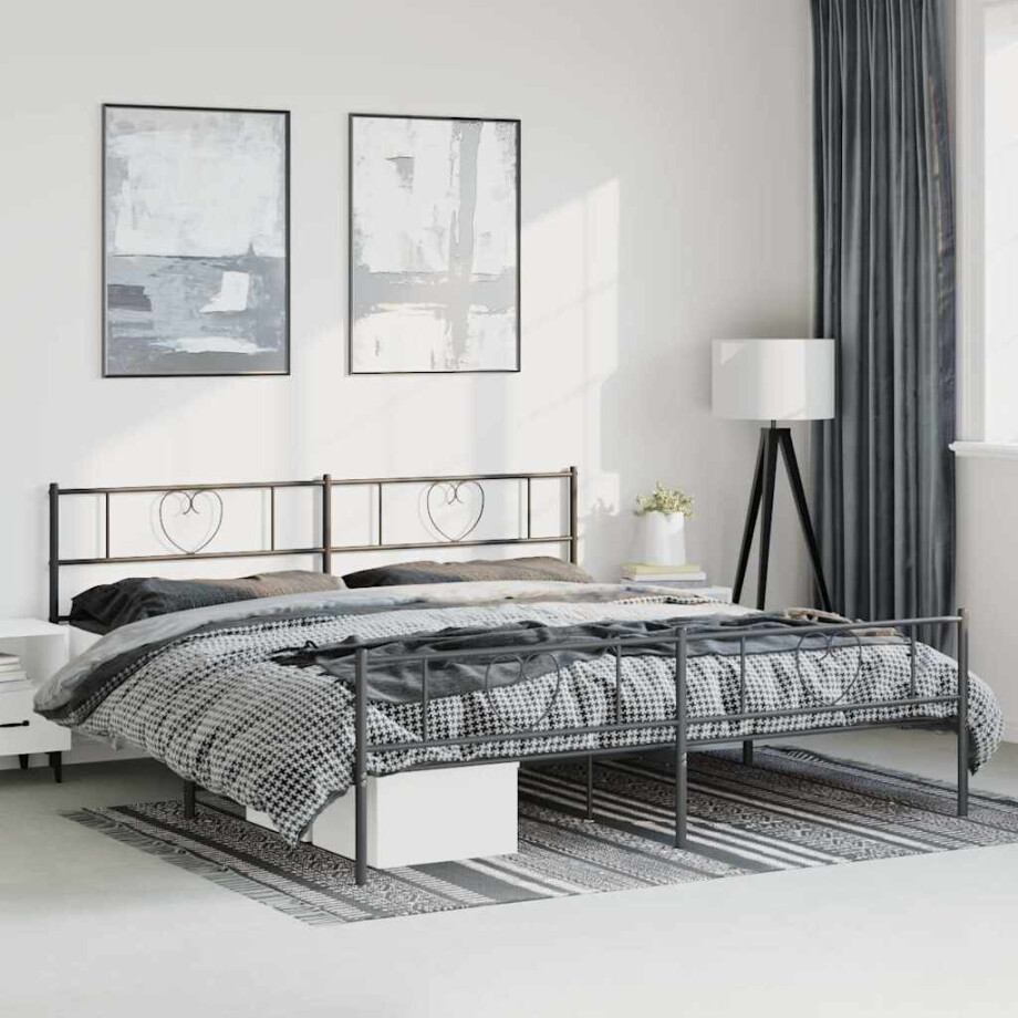 vidaXL Bedframe met hoofd- en voeteneinde metaal zwart 193x203 cm afbeelding 1