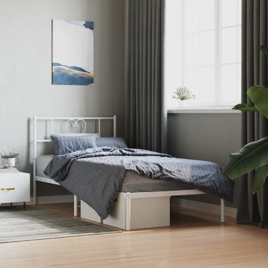 vidaXL Bedframe met hoofdbord metaal wit 80x200 cm afbeelding 1