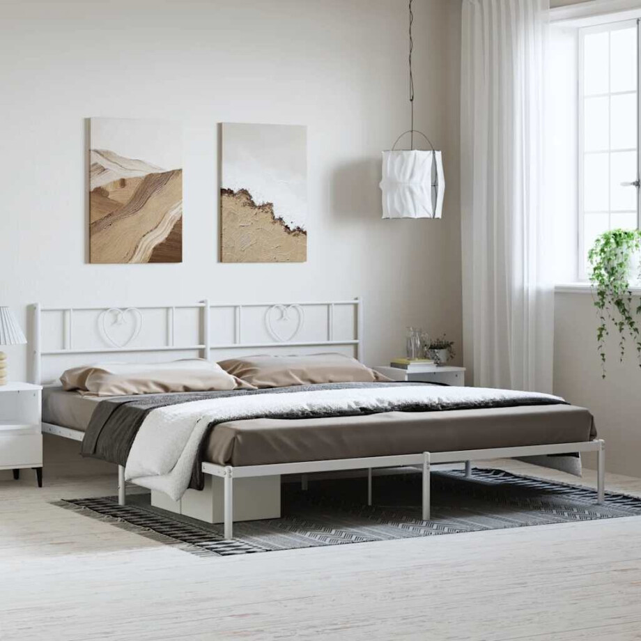 vidaXL Bedframe met hoofdbord metaal wit 183x213 cm afbeelding 1