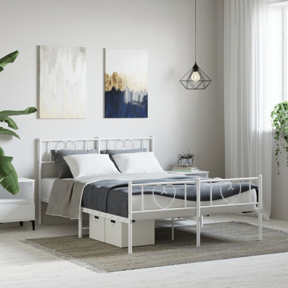 vidaXL Bedframe met hoofd- en voeteneinde metaal wit 160x200 cm afbeelding 1