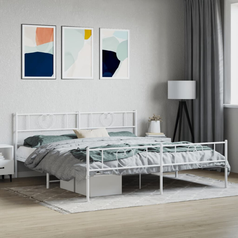 vidaXL Bedframe met hoofd- en voeteneinde metaal wit 180x200 cm afbeelding 1