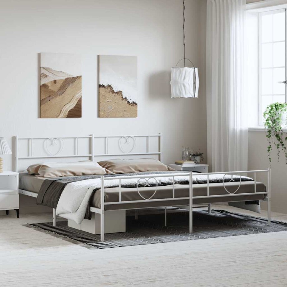 vidaXL Bedframe met hoofd- en voeteneinde metaal wit 183x213 cm afbeelding 1