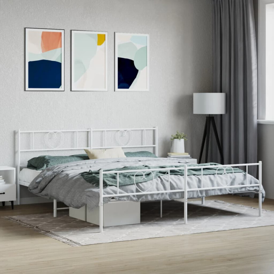 vidaXL Bedframe met hoofd- en voeteneinde metaal wit 200x200 cm vidaXL Bedframe met hoofd- en voeteneinde metaal wit 200x200 cm afbeelding 1
