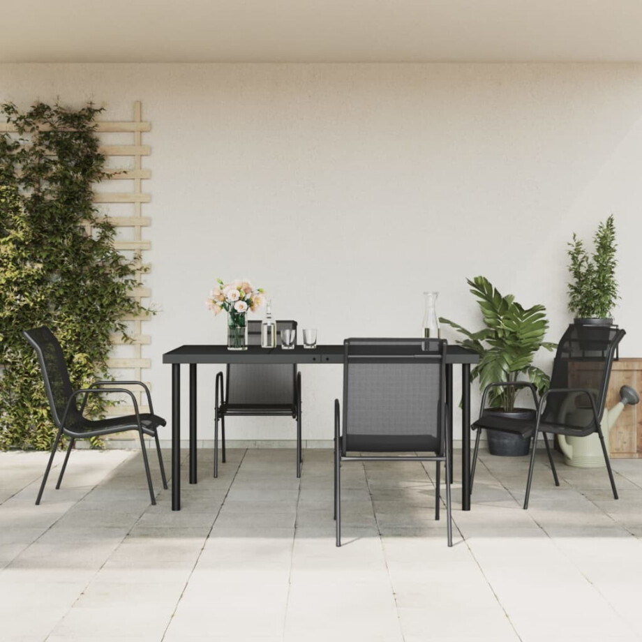 vidaXL 5-delige Tuinset textileen en staal zwart afbeelding 1