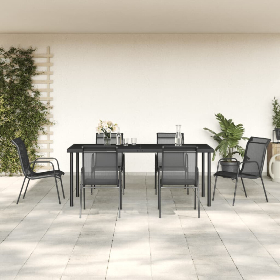 vidaXL 7-delige Tuinset textileen en staal zwart afbeelding 1