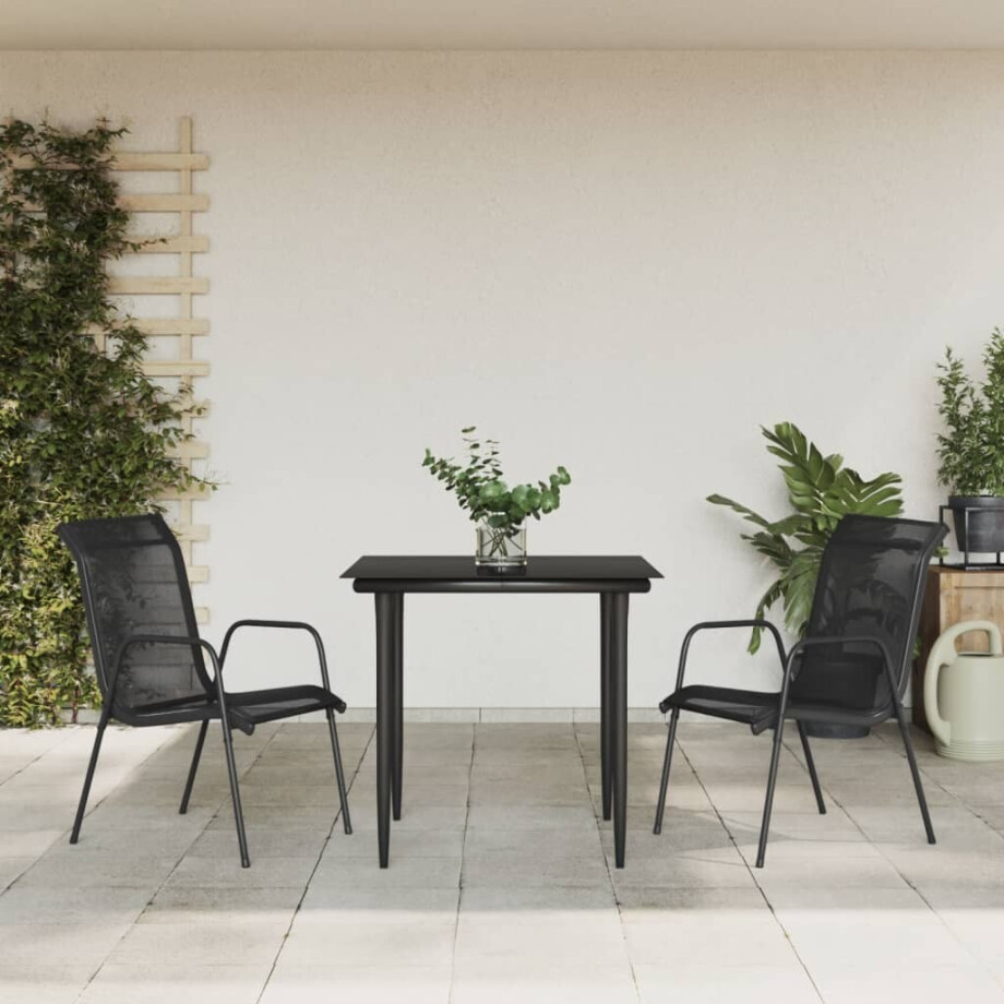 vidaXL 3-delige Tuinset textileen en staal zwart afbeelding 1