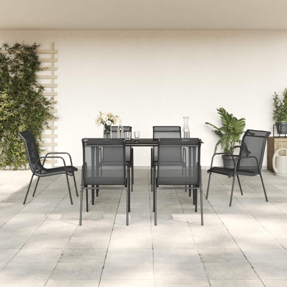 vidaXL 7-delige Tuinset textileen en staal zwart afbeelding 1