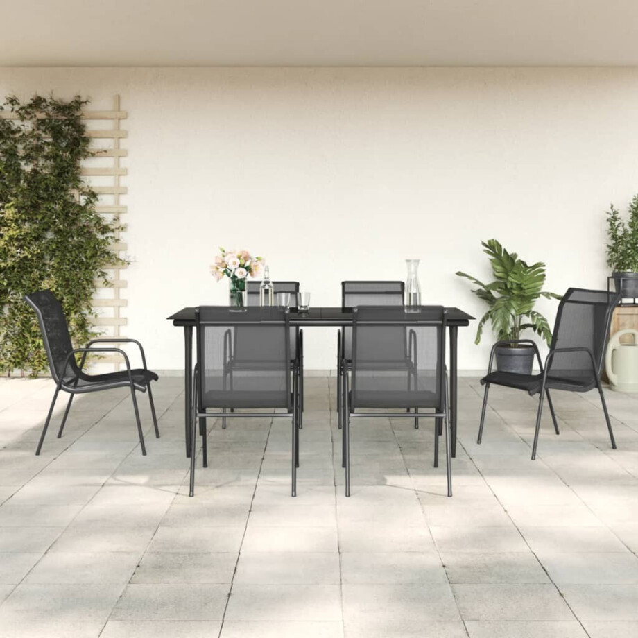 vidaXL 7-delige Tuinset textileen en staal zwart afbeelding 1