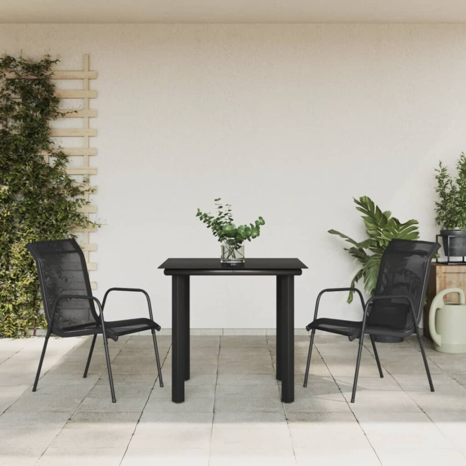 vidaXL 3-delige Tuinset textileen en staal zwart afbeelding 1