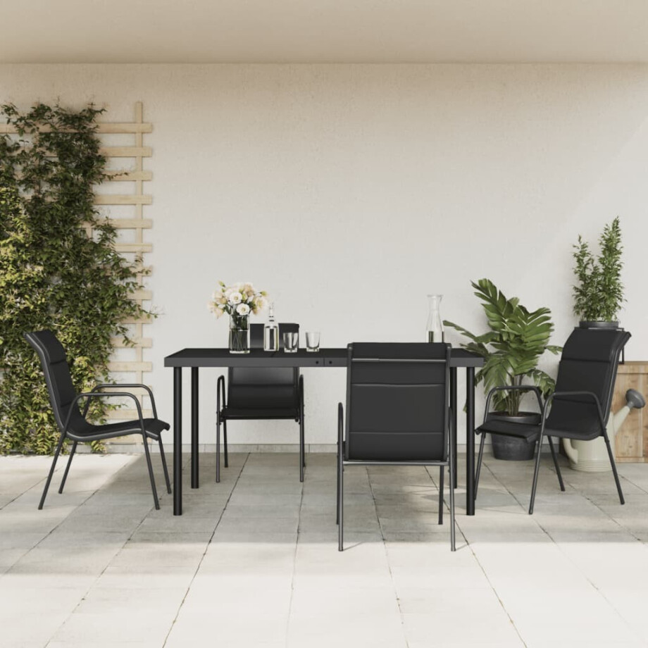 vidaXL 5-delige Tuinset textileen en staal zwart afbeelding 1