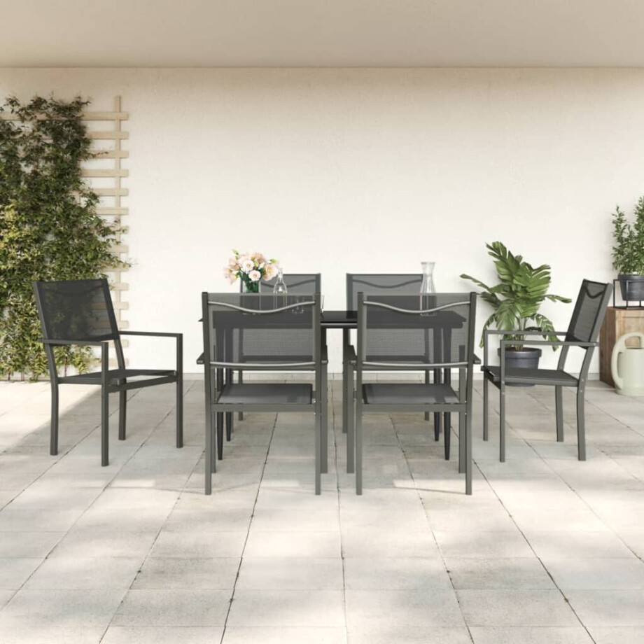 vidaXL 7-delige Tuinset textileen en staal zwart vidaXL 7-delige Tuinset textileen en staal zwart afbeelding 1