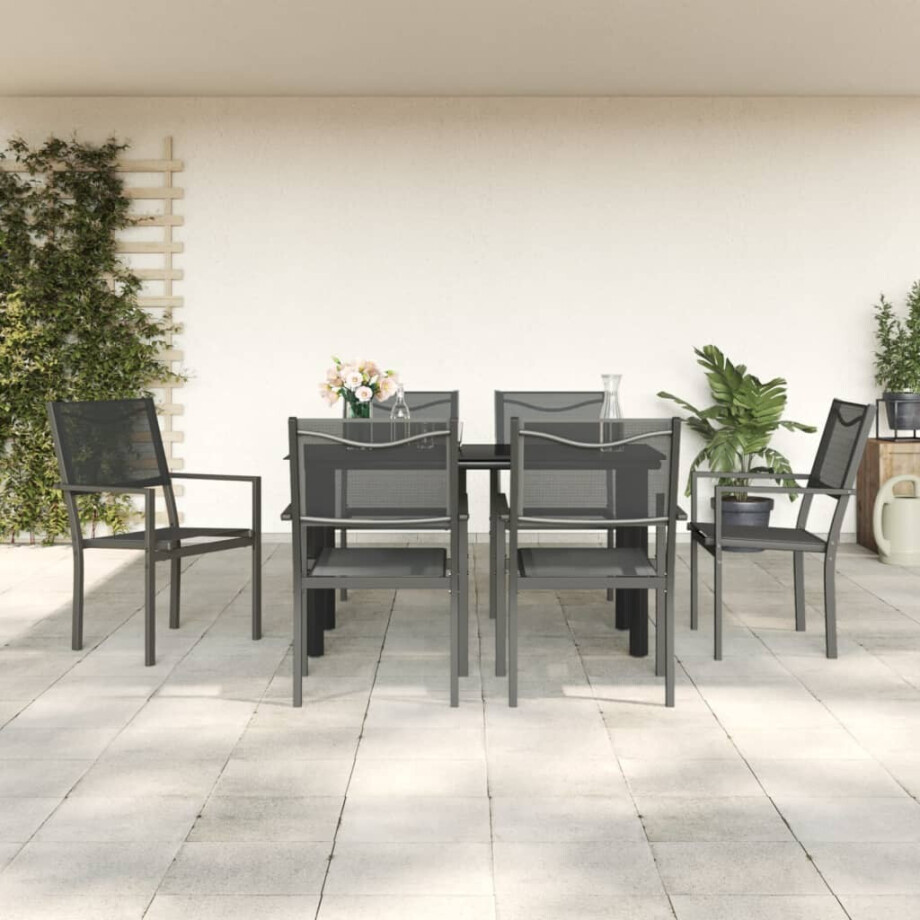 vidaXL 7-delige Tuinset textileen en staal zwart afbeelding 1