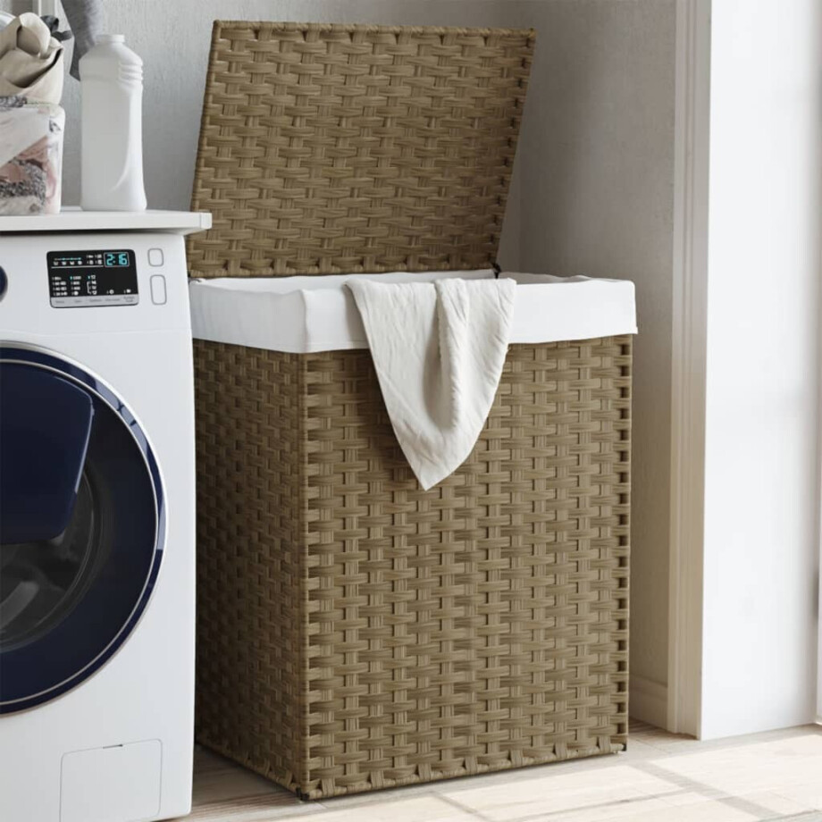 vidaXL Wasmand met deksel 46x33x60 cm poly rattan vidaXL Wasmand met deksel 46x33x60 cm poly rattan afbeelding 1