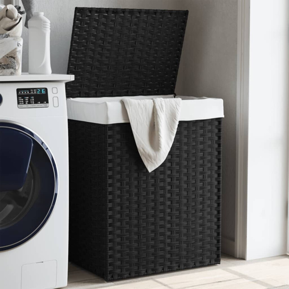 vidaXL Wasmand met deksel 46x33x60 cm poly rattan zwart afbeelding 1