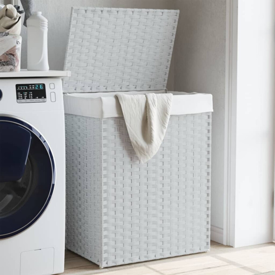 vidaXL Wasmand met deksel 46x33x60 cm poly rattan wit afbeelding 1