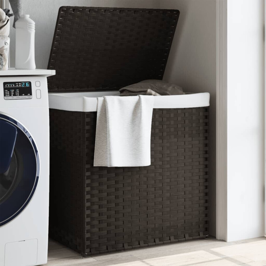 vidaXL Wasmand met 2 vakken 53x35x57 cm poly rattan donkerbruin afbeelding 1