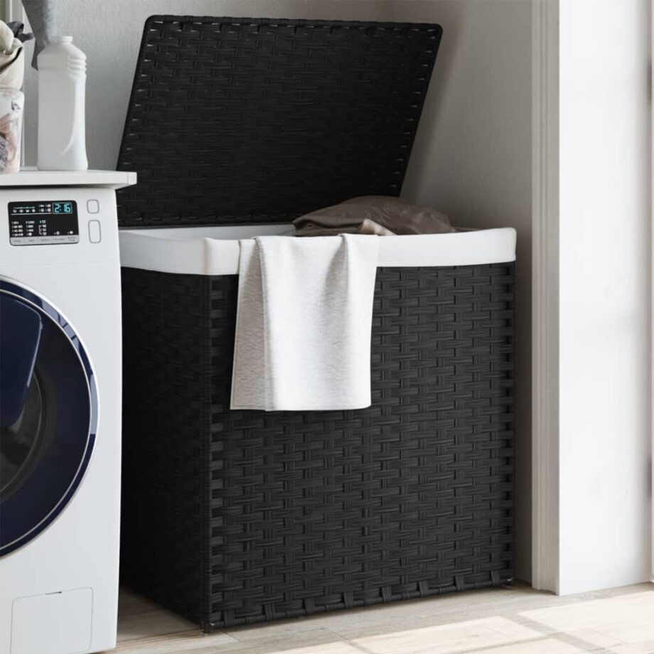 vidaXL Wasmand met 2 vakken 53x35x57 cm poly rattan zwart afbeelding 1