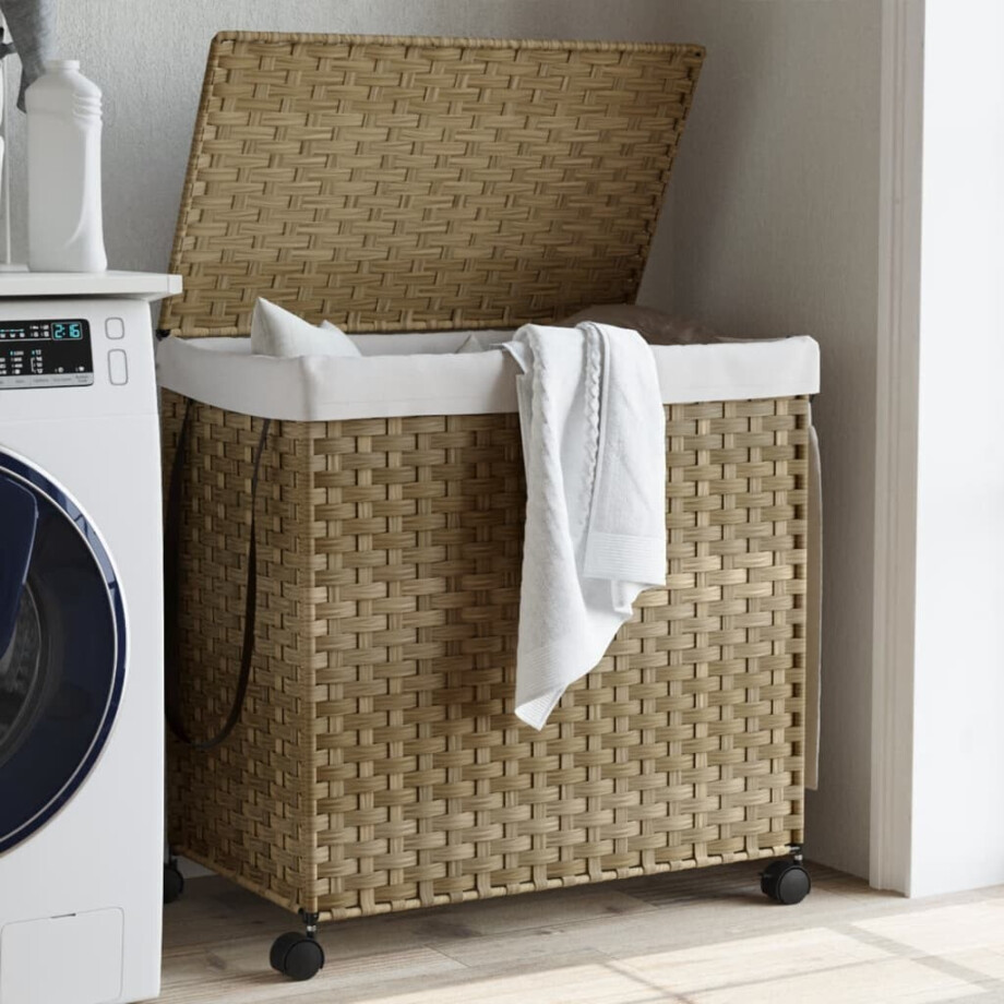 vidaXL Wasmand op wielen 60x35x60,5 cm rattan afbeelding 1
