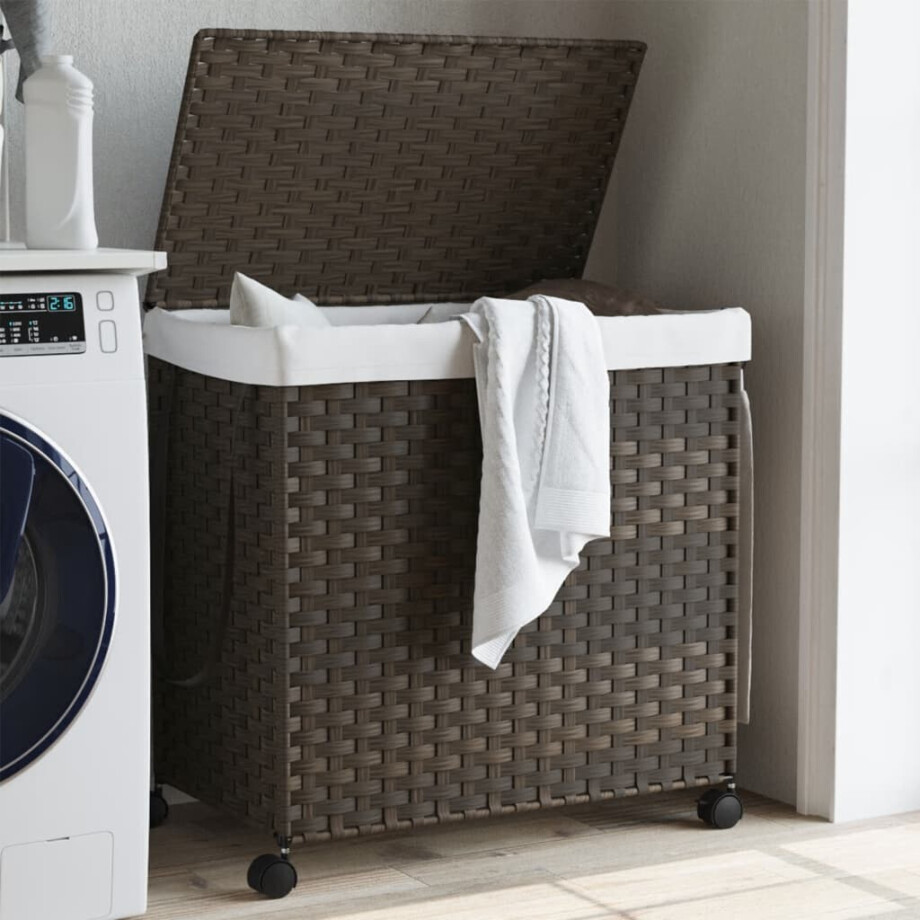 vidaXL Wasmand op wielen 60x35x60,5 cm rattan donkerbruin afbeelding 1