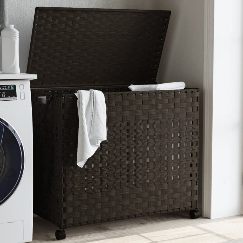vidaXL Wasmand op wielen 66x35x60 cm rattan donkerbruin afbeelding 1