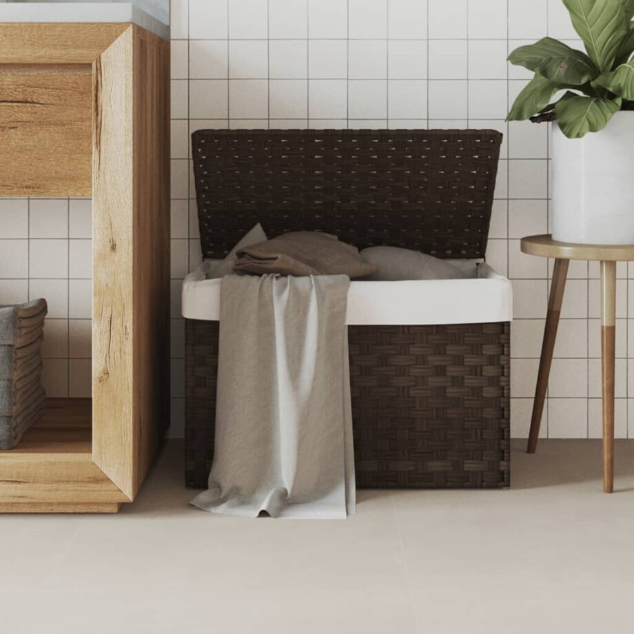 vidaXL Wasmand met deksel 55,5x35x34 cm poly rattan donkerbruin afbeelding 1