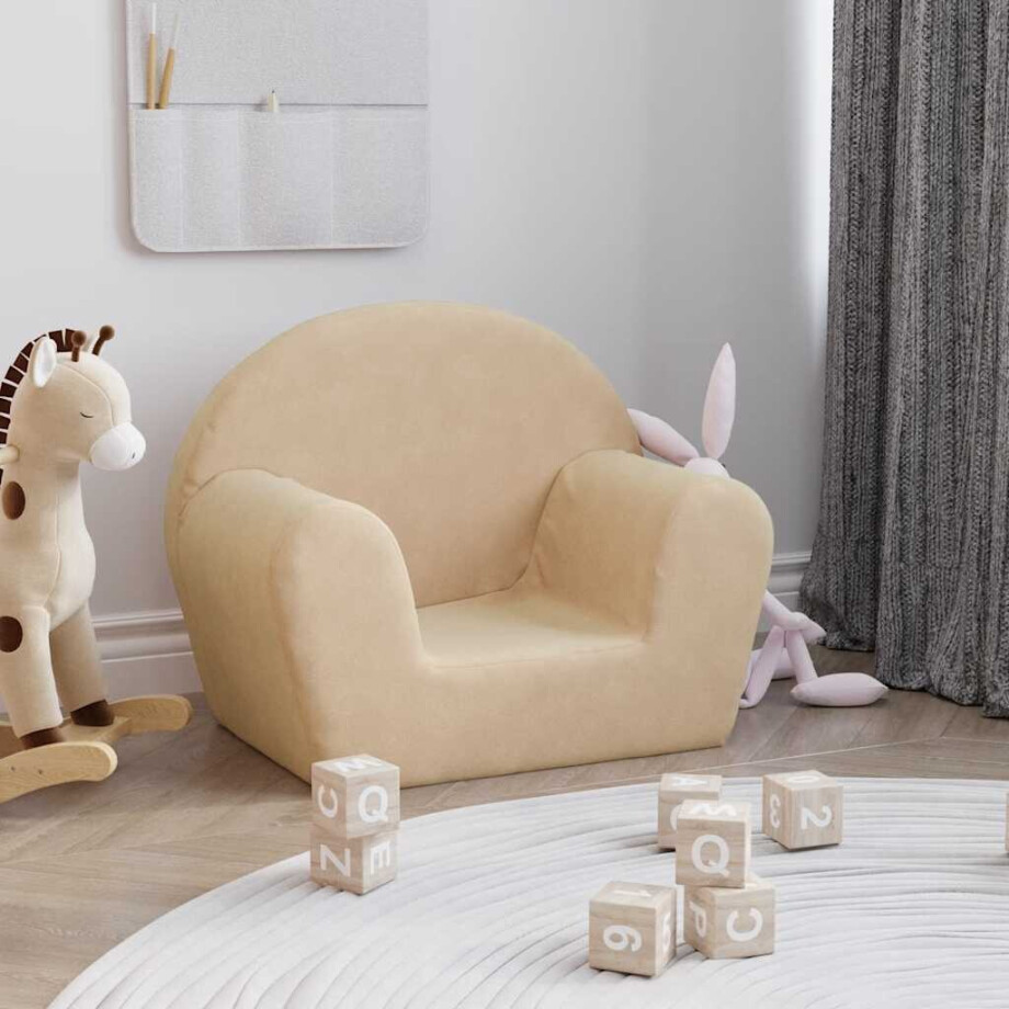 vidaXL Kinderbank zacht pluche crèmekleurig vidaXL Kinderbank zacht pluche crèmekleurig afbeelding 1